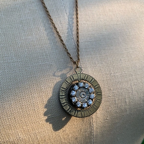 Reversible Spinner Rhinestone Bullet Pendant Necklace - Picture 15 of 16